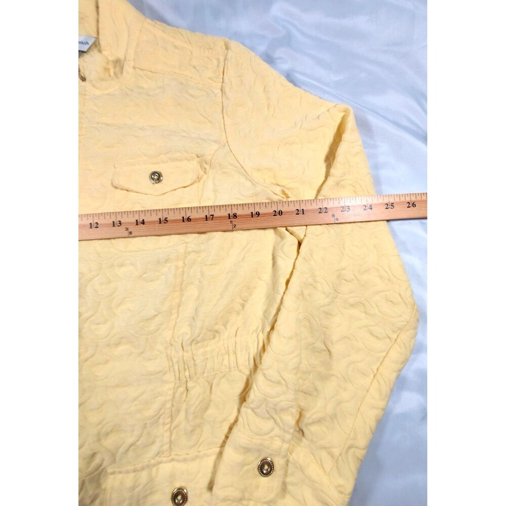 Christopher & Banks Jacket Womens Large Yellow Textured Floral Zip Lightweight - Picture 10 of 11